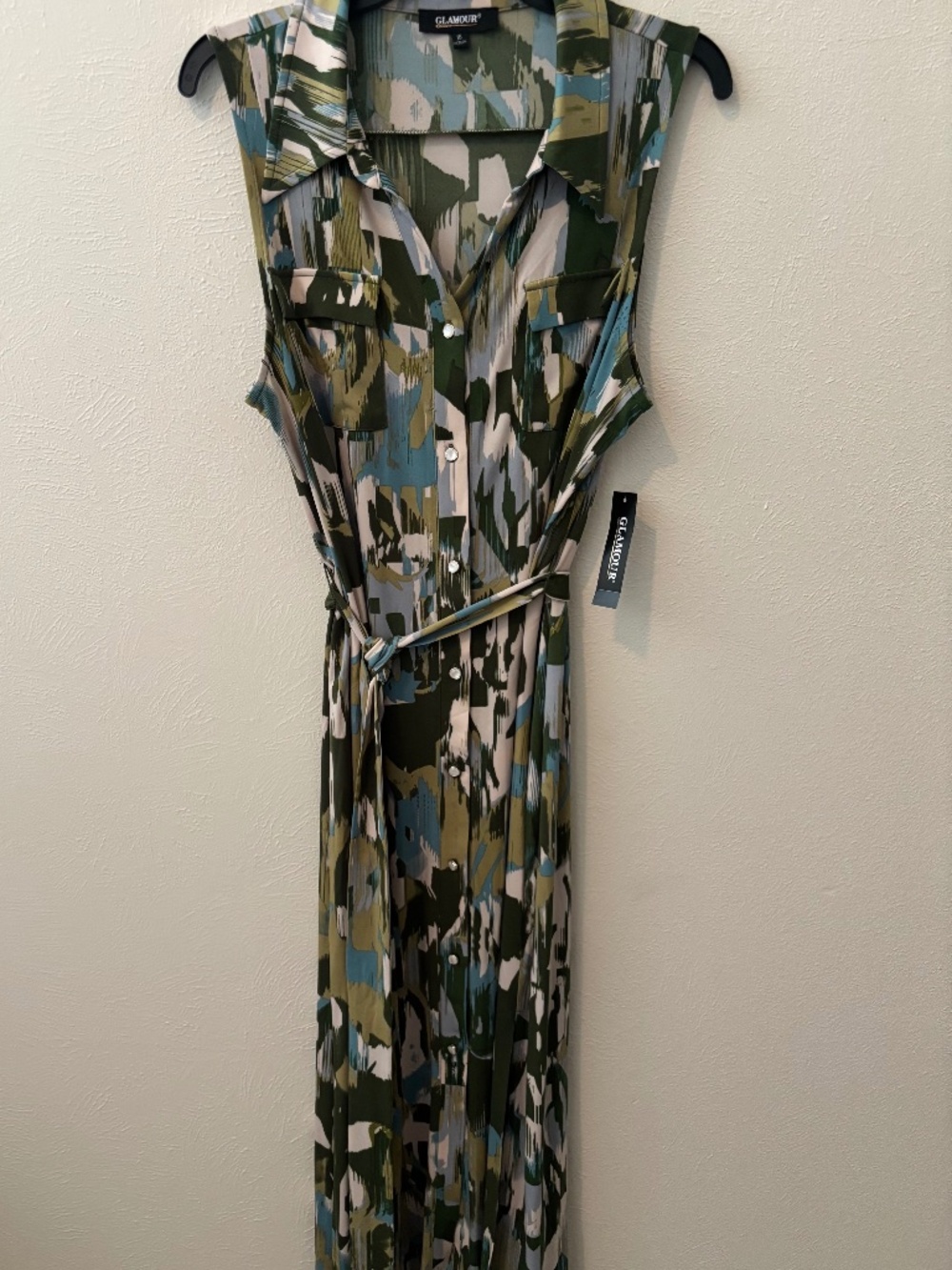 Glamour Women's Olive Combo Sleeveless Maxi Dress - Size 16